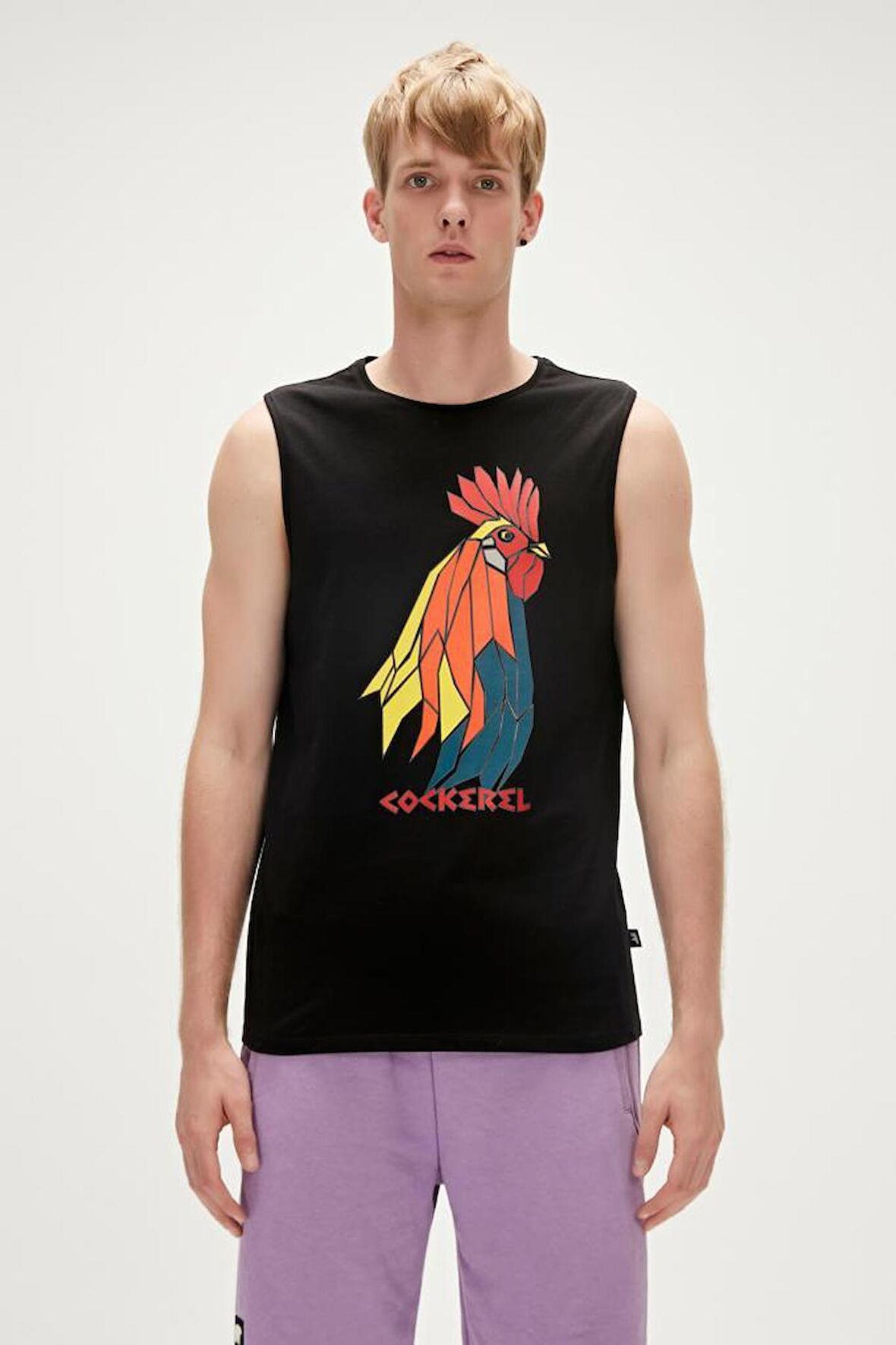 Cockerel Tank-Top Siyah Baskılı Erkek Atlet