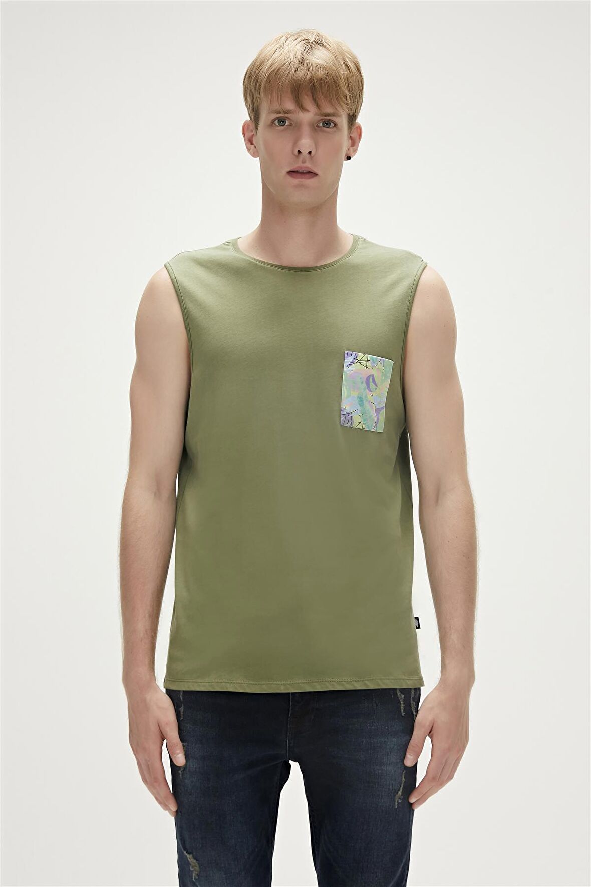 Monstera Tank-Top Thyme Yeşil Desenli Erkek Atlet