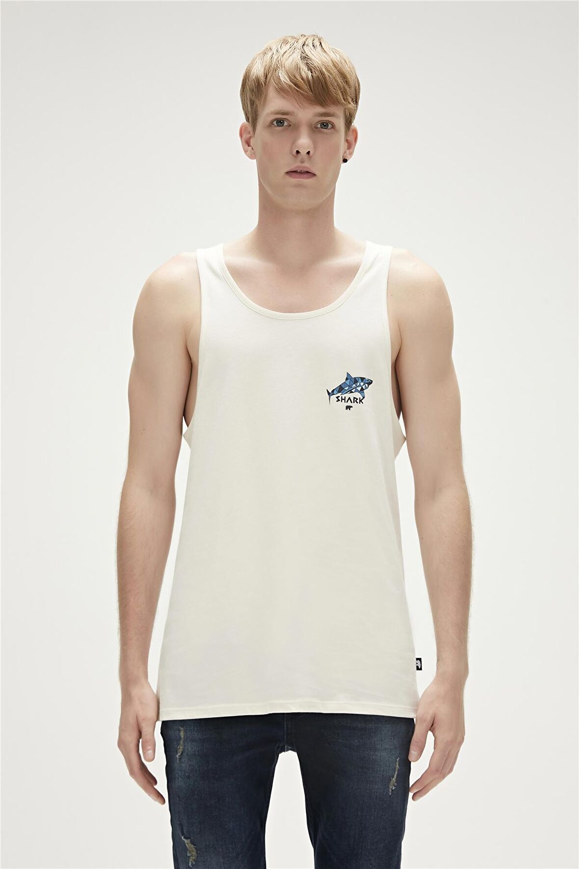 Shark Tank-Top Off-White Beyaz Baskılı Erkek Atlet