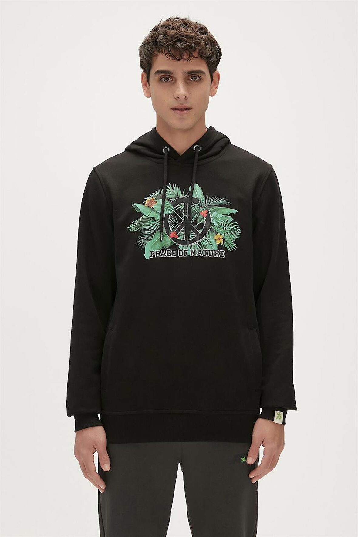 Re-Born Recycle Hoodie Siyah Kapüşonlu Erkek Sweatshirt