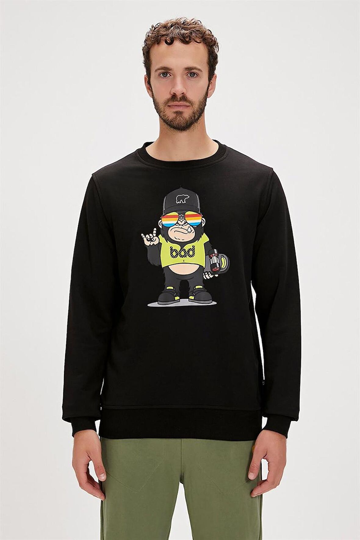 Funky Crewneck Siyah Baskılı Erkek Sweatshirt