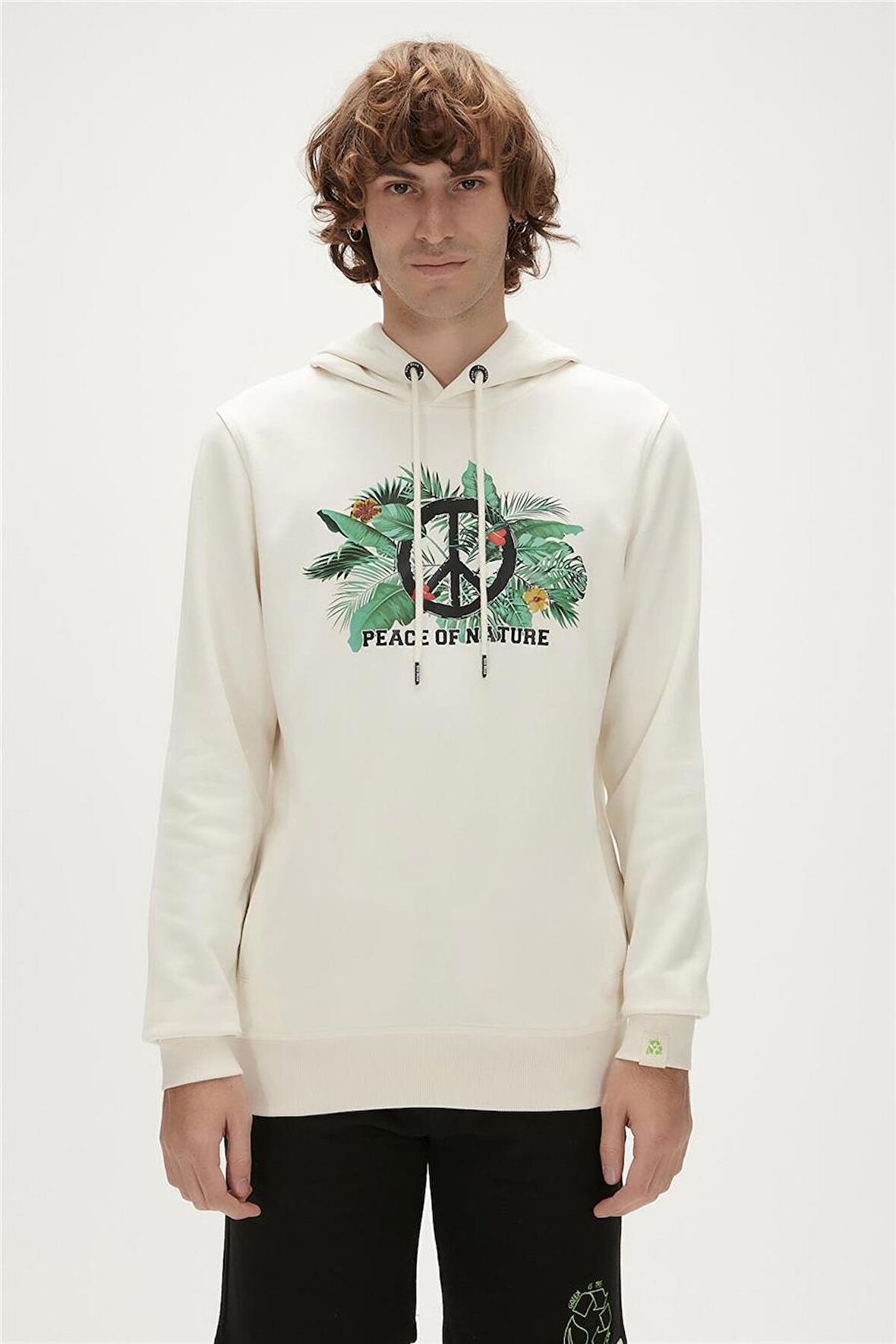 Re-Born Recycle Hoodie Marshmallow Beyaz  Kapüşonlu Erkek Sweatshirt