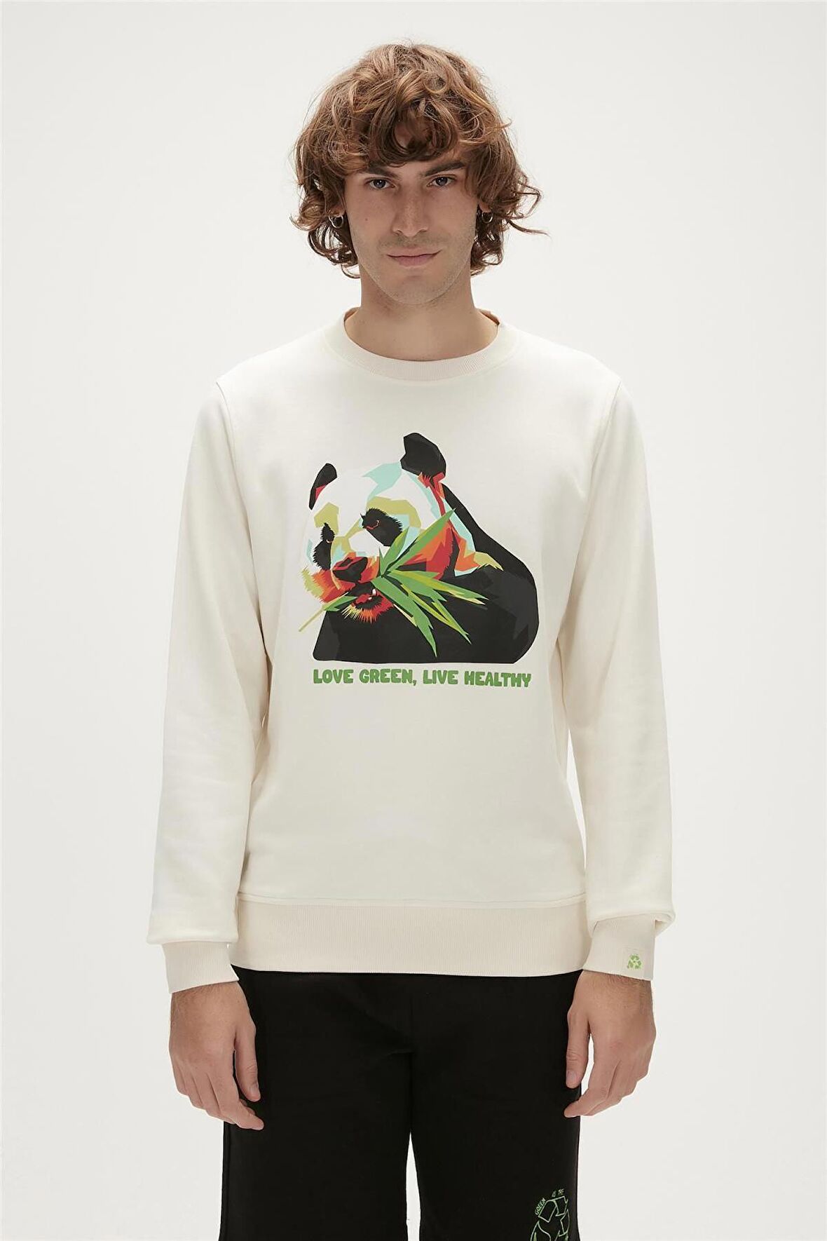 Re-Bamboo Crewneck Marshmallow Beyaz Baskılı Erkek Sweatshirt