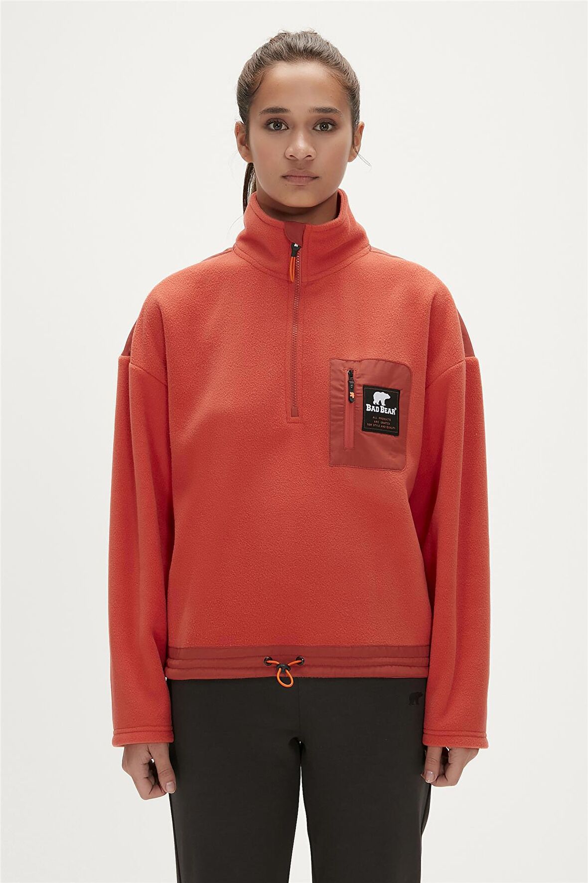 Eva Half-Zip Ginger Tarçın  Yarım Fermuarlu Kadın Polar Sweatshirt