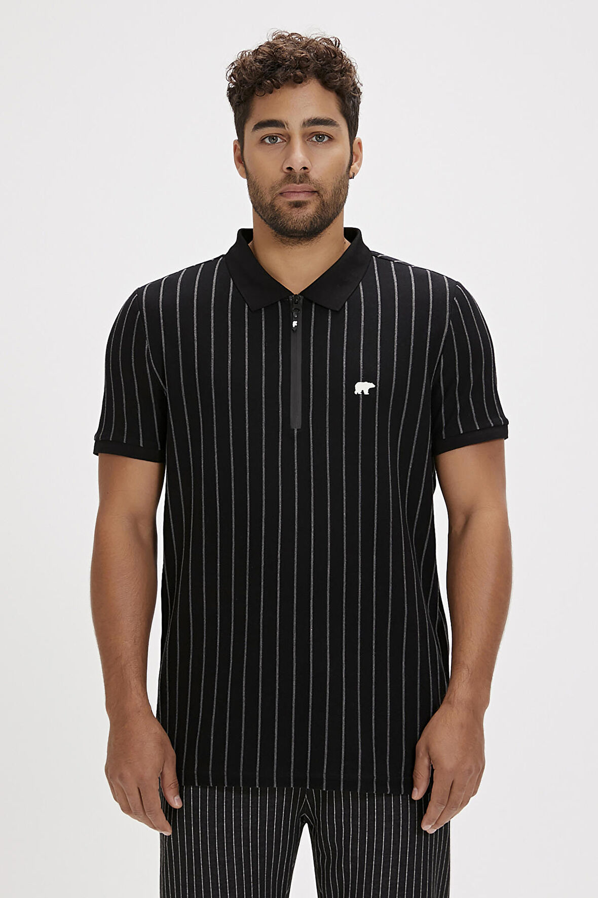 Theo Poloneck Sİyah Polo Yaka Fermuarlı Erkek Tişört