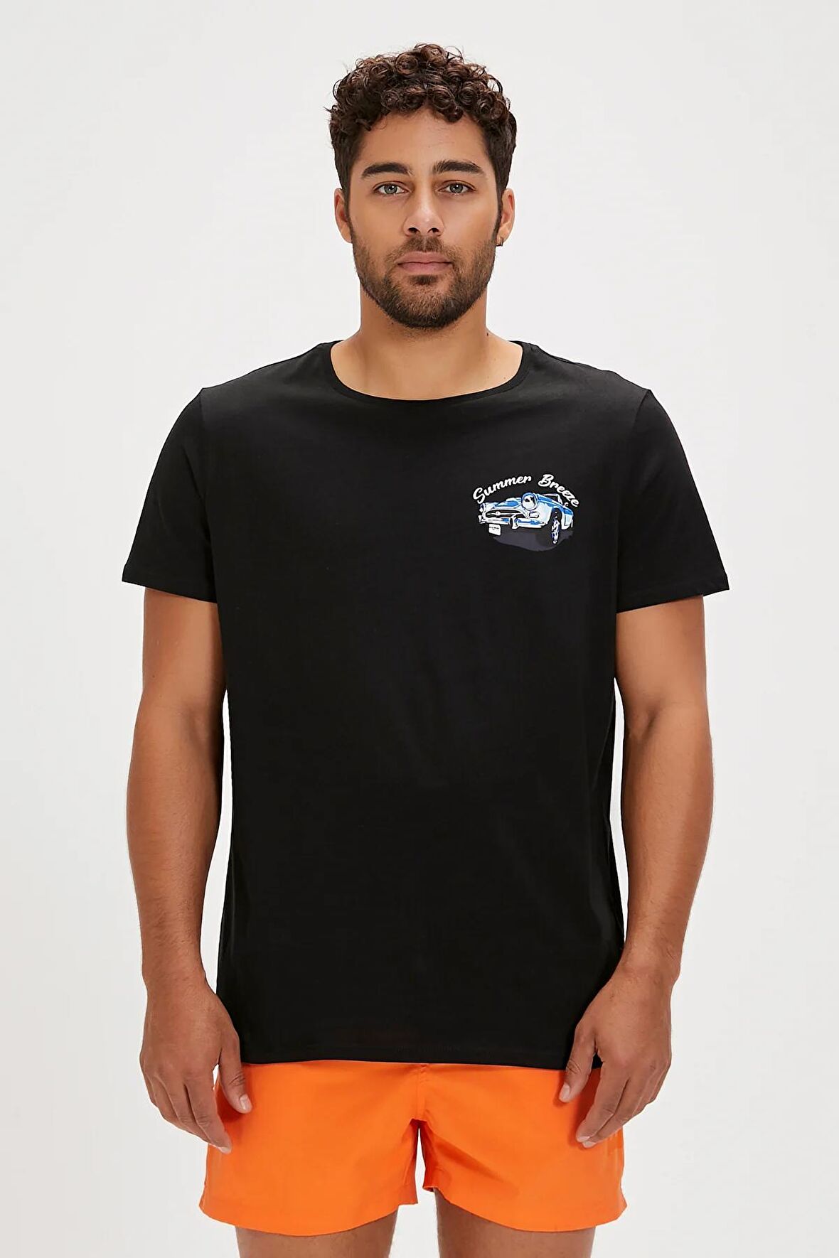 Dustin Siyah Baskılı Erkek Tişört