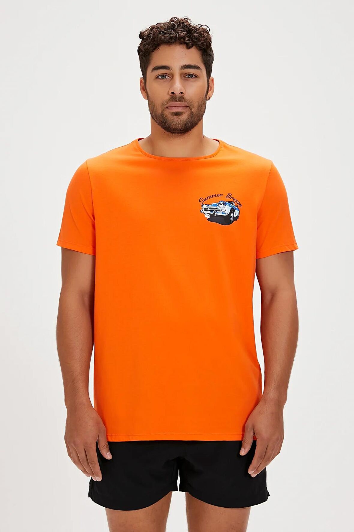 Dustin Turuncu Baskılı Erkek Tişört