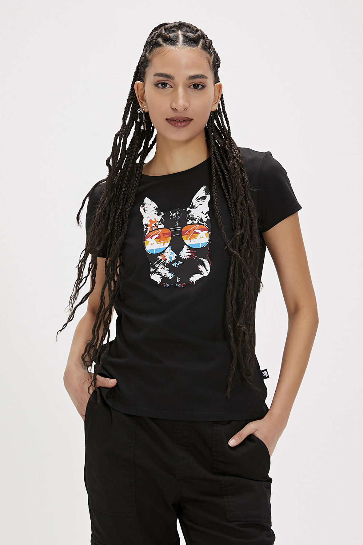 Cathy Siyah Baskılı Kadın Tişört