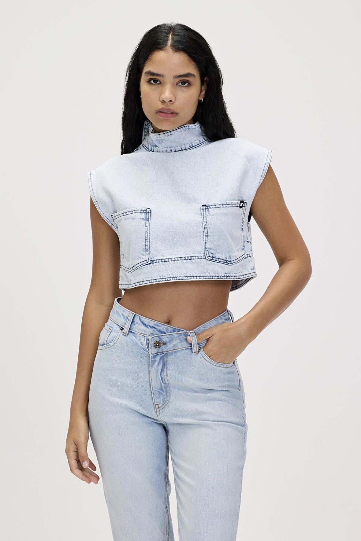 Veronica Ocean Blue Kadın Denim Crop