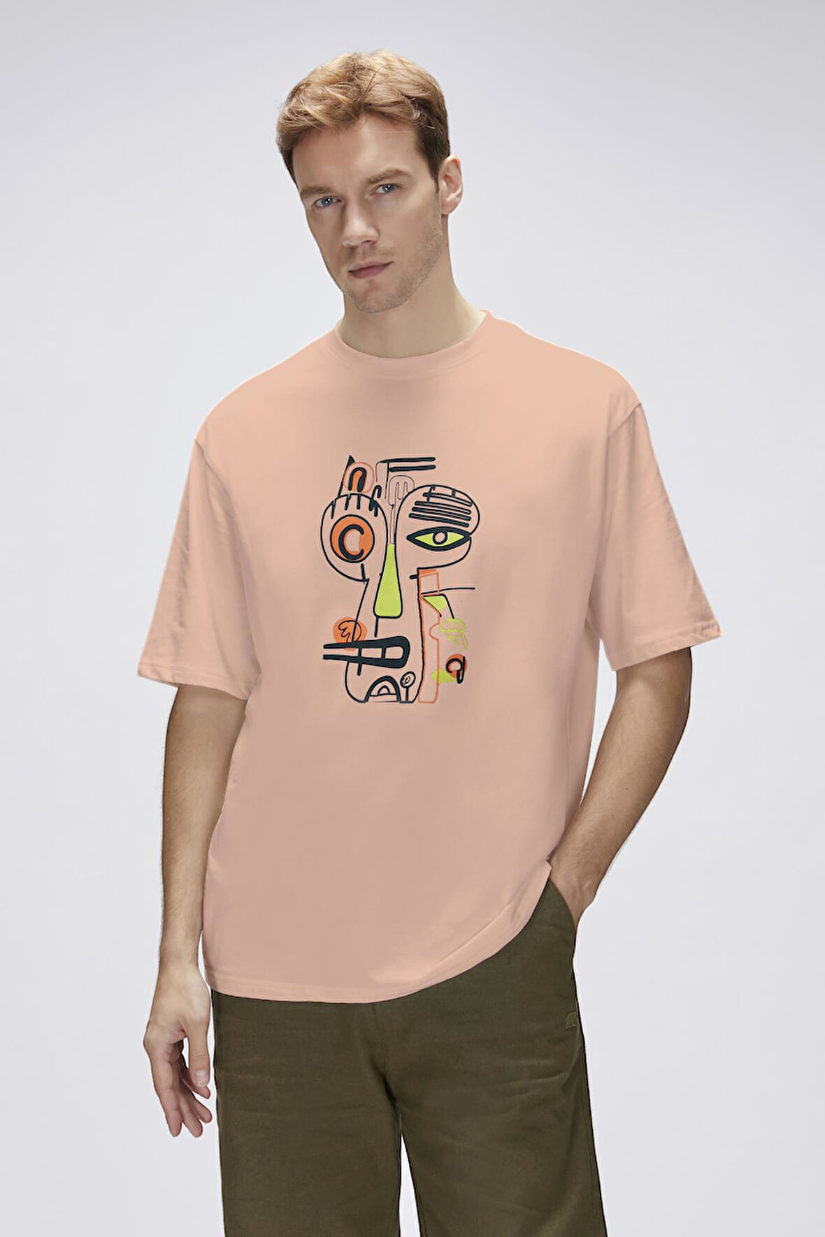 Collis Pembe Erkek Baskılı Tişört