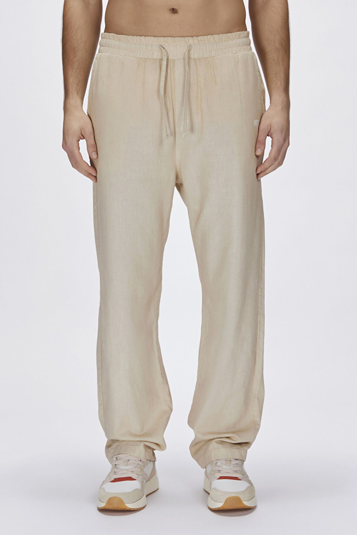 Bad Bear Flow Bol Kesim Erkek Keten Pantolon Bej