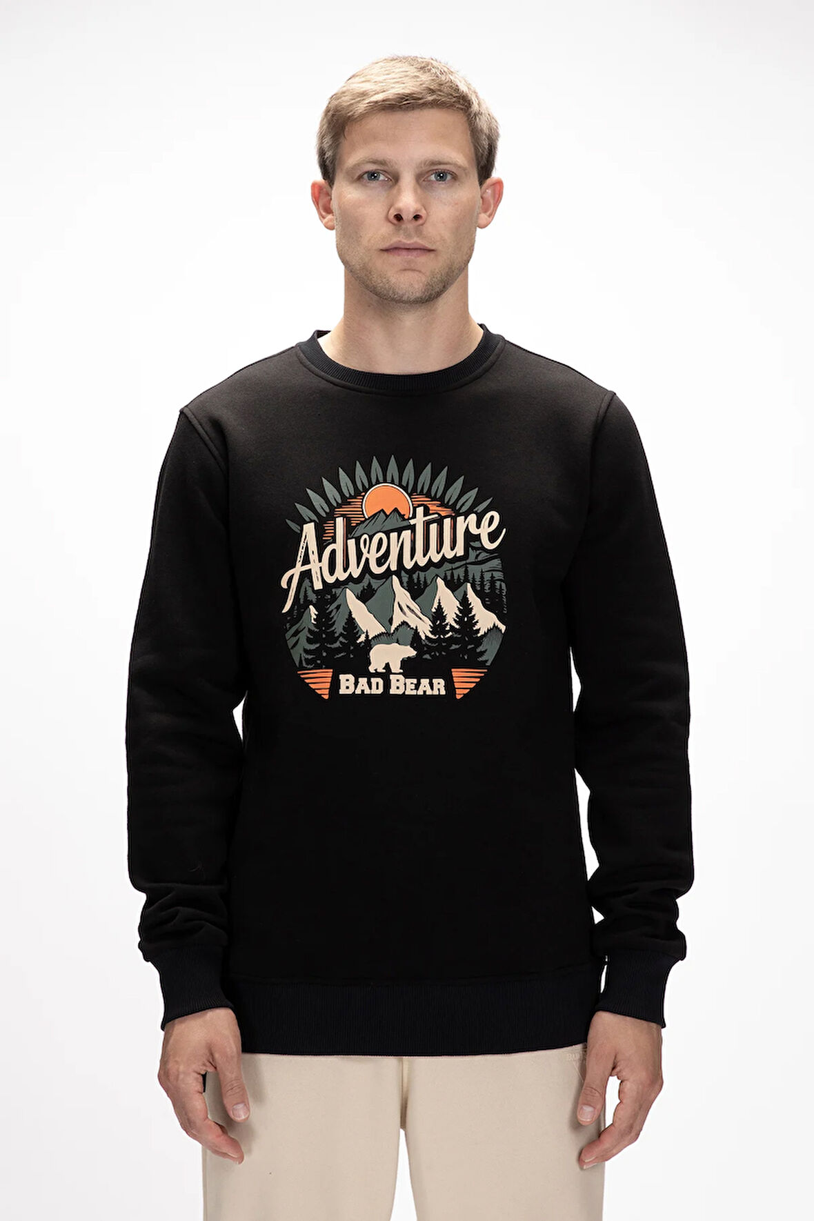 Adventure Si̇yah Crewneck Erkek Baskılı Sweatshirt