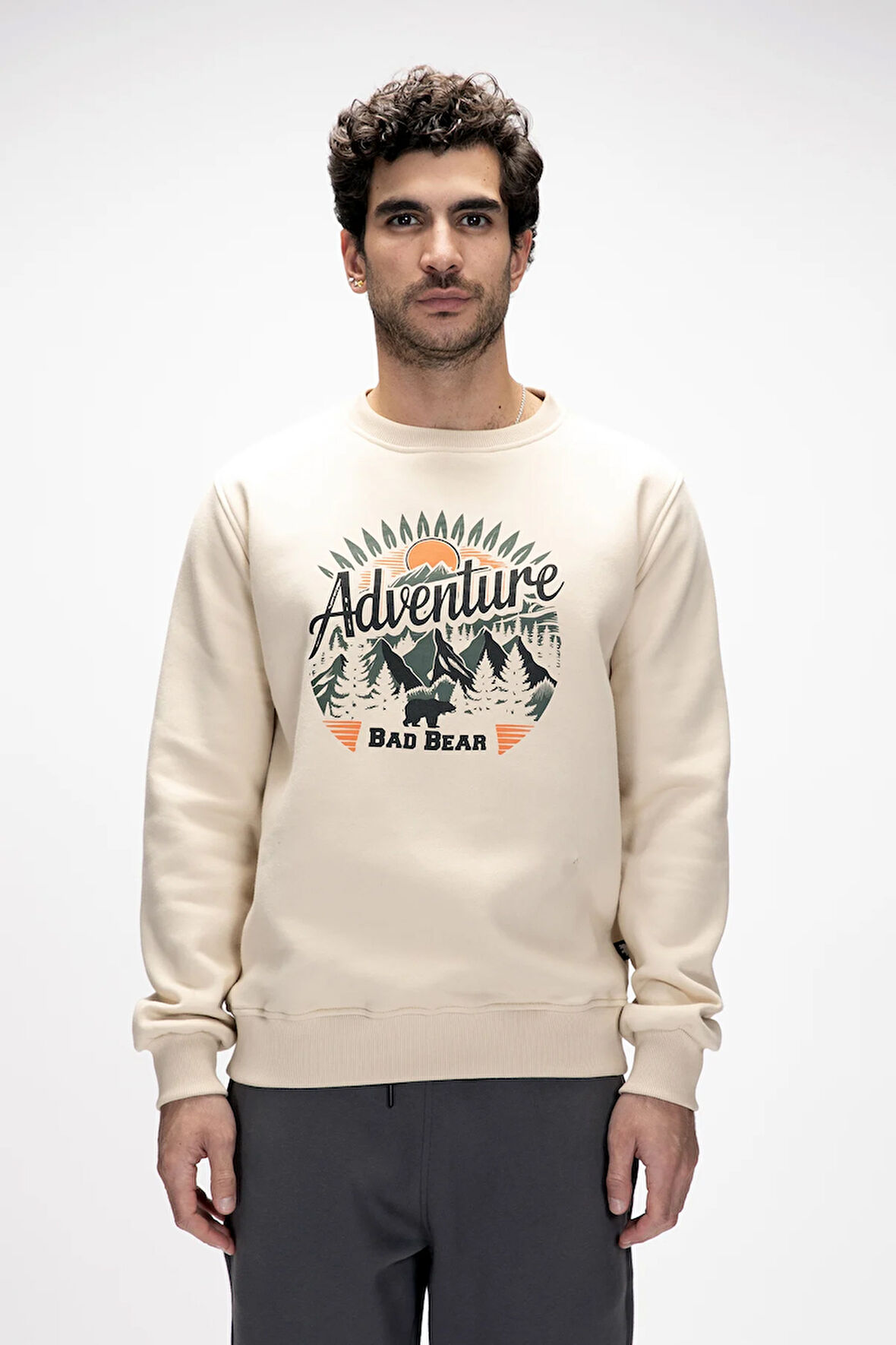 Adventure Bej Crewneck Erkek Baskılı Sweatshirt