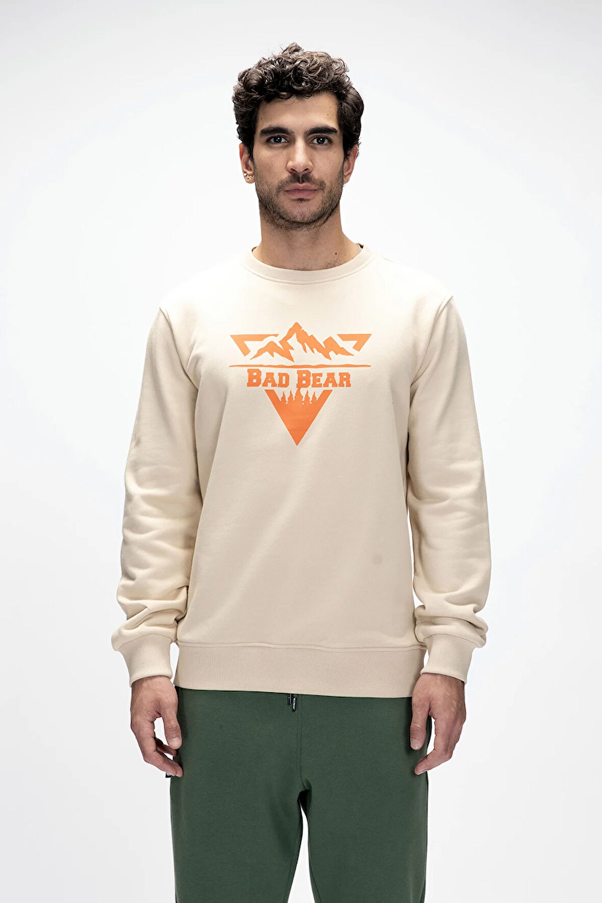 Mountain Bej Crewneck Erkek Baskılı Sweatshirt