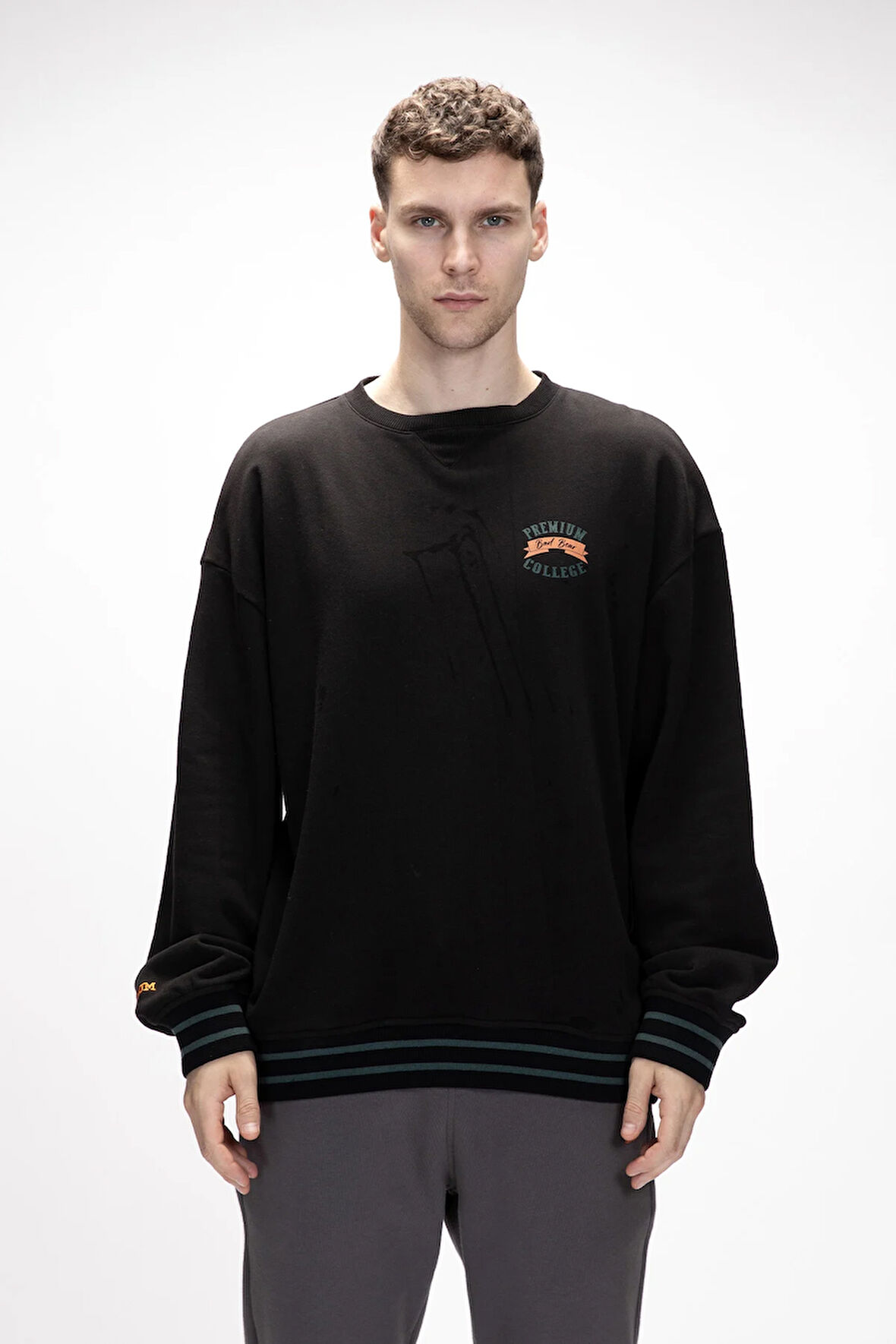 Vecna Si̇yah Oversize Erkek Baskılı Sweatshirt