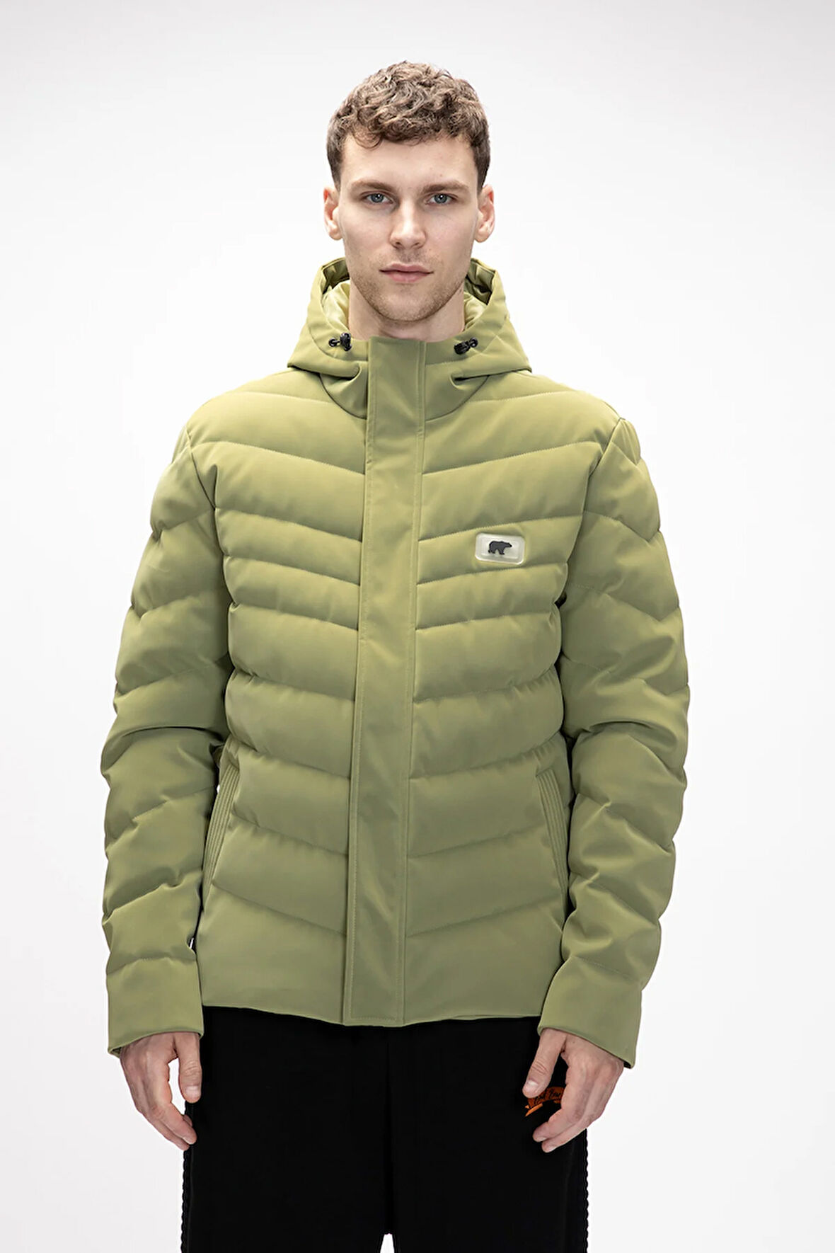 Barcelona Soluk Yeşi̇l Puffer Kapüşonlu Erkek Mont