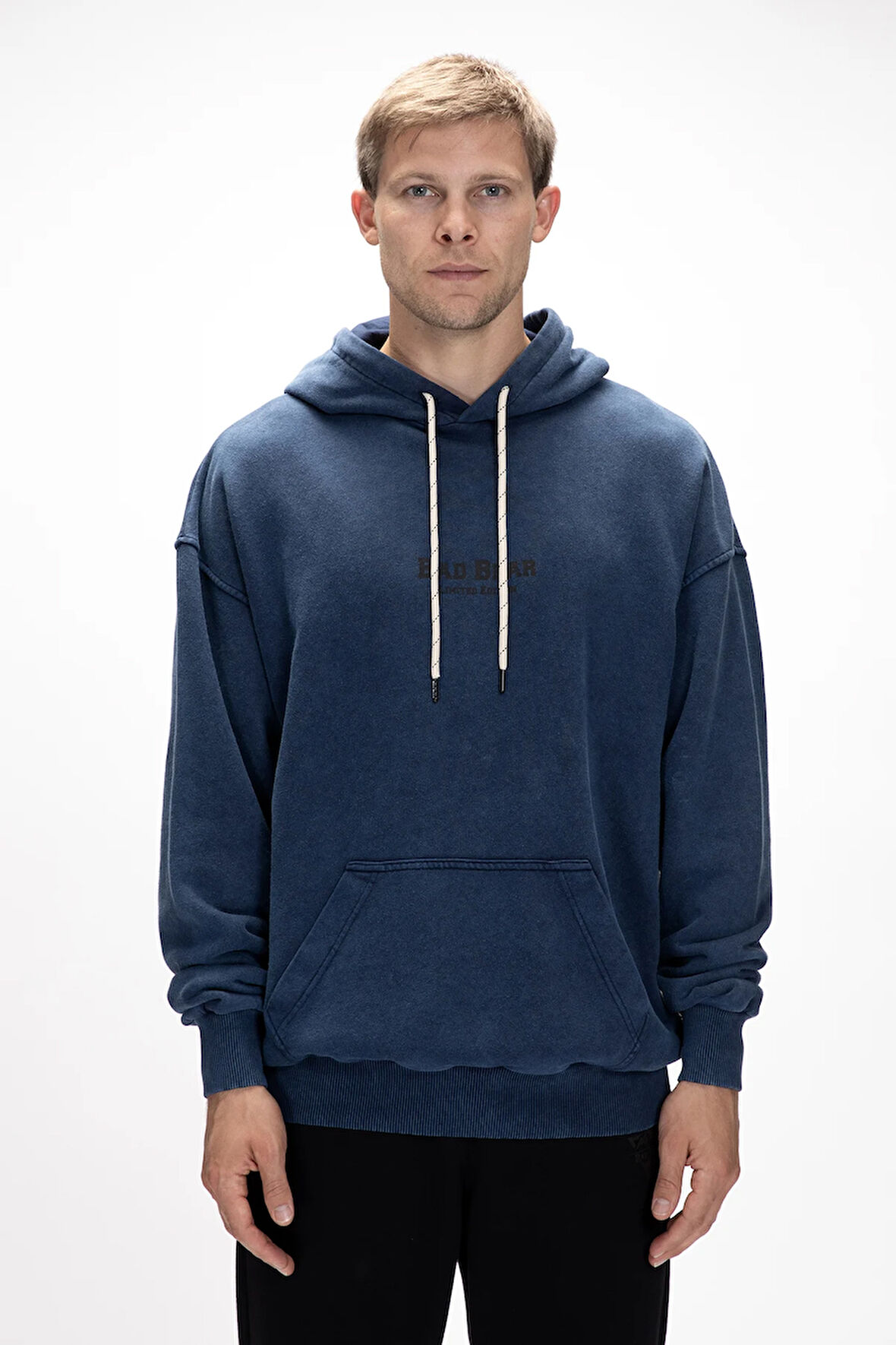 Acid Bear Kapüşonlu İndigo Oversize Erkek Sweatshirt