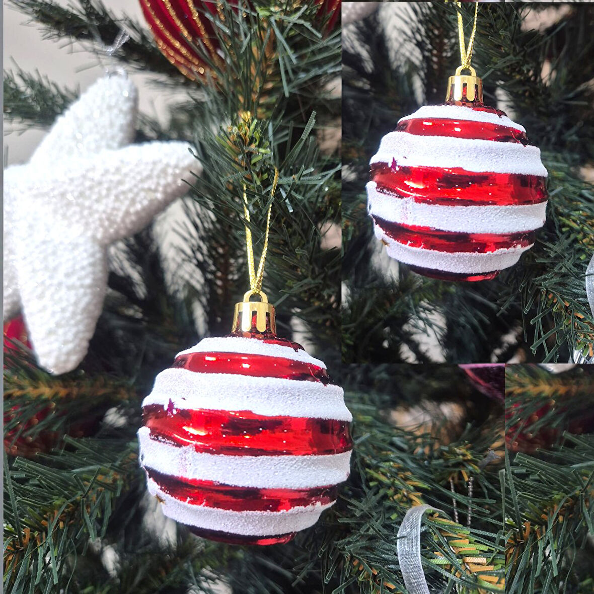 YILBAŞI TOPU 6CM KIRMIZI BEYAZ 6LI AST6938