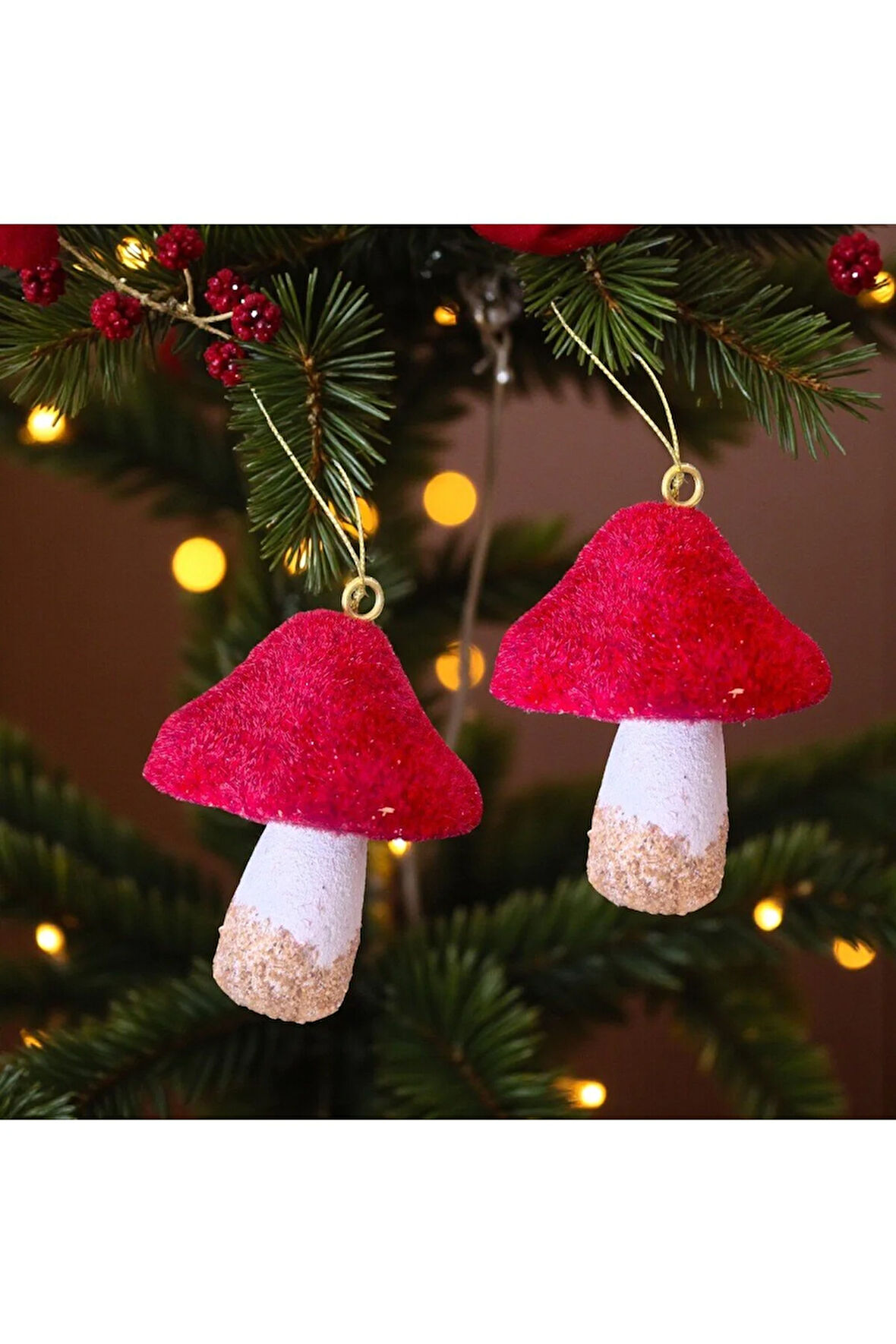 YILBAŞI MANTAR SÜS KADİFE 11CM BORDO BEYAZ 2 ADET AST7209