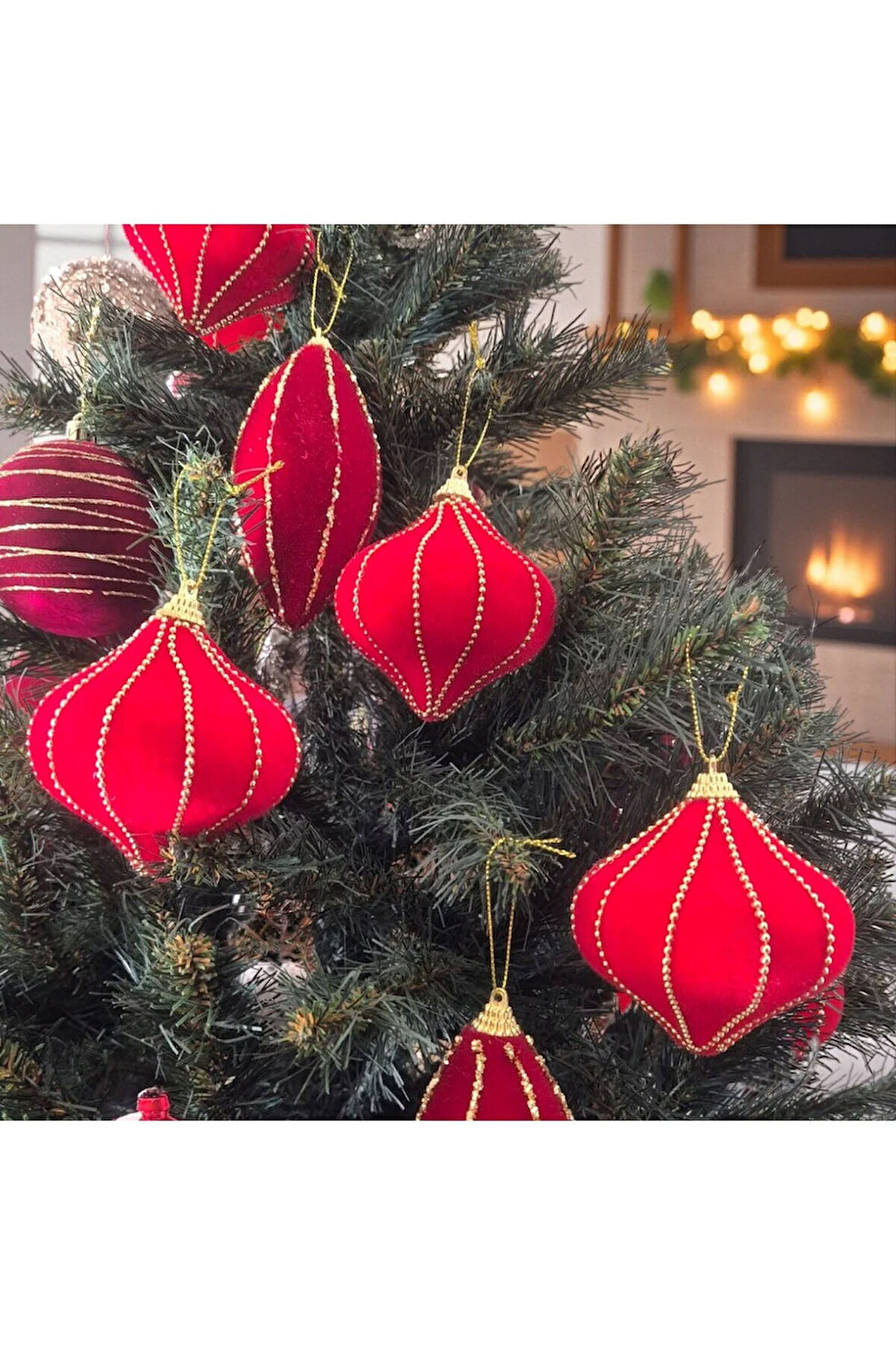 YILBAŞI DAMLA SÜS 8CM KADİFE 6LI ALTIN BONCUK ŞERİTLİ AST7263