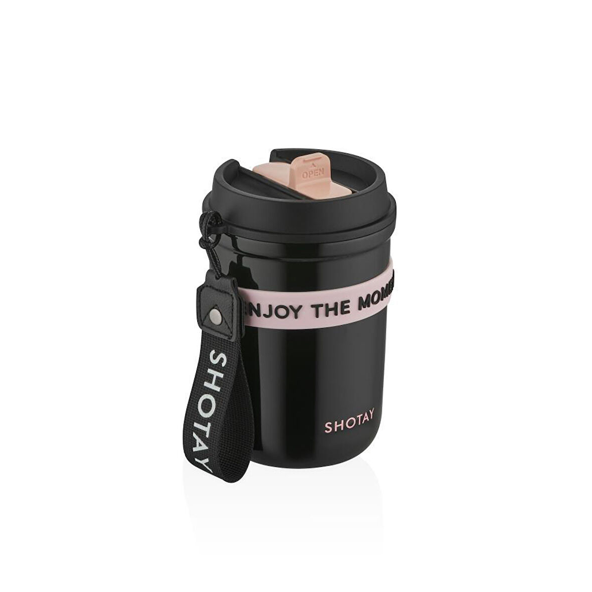 Shotay Strow Çelik Termos Mug 410Ml Siyah