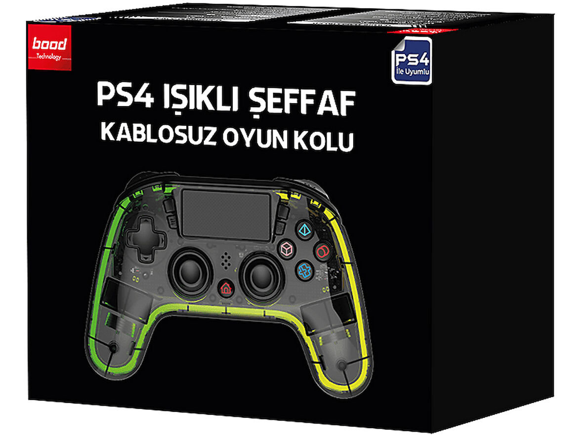 BOOD PS4 Işıklı Şeffaf Kablosuz Oyun Kolu