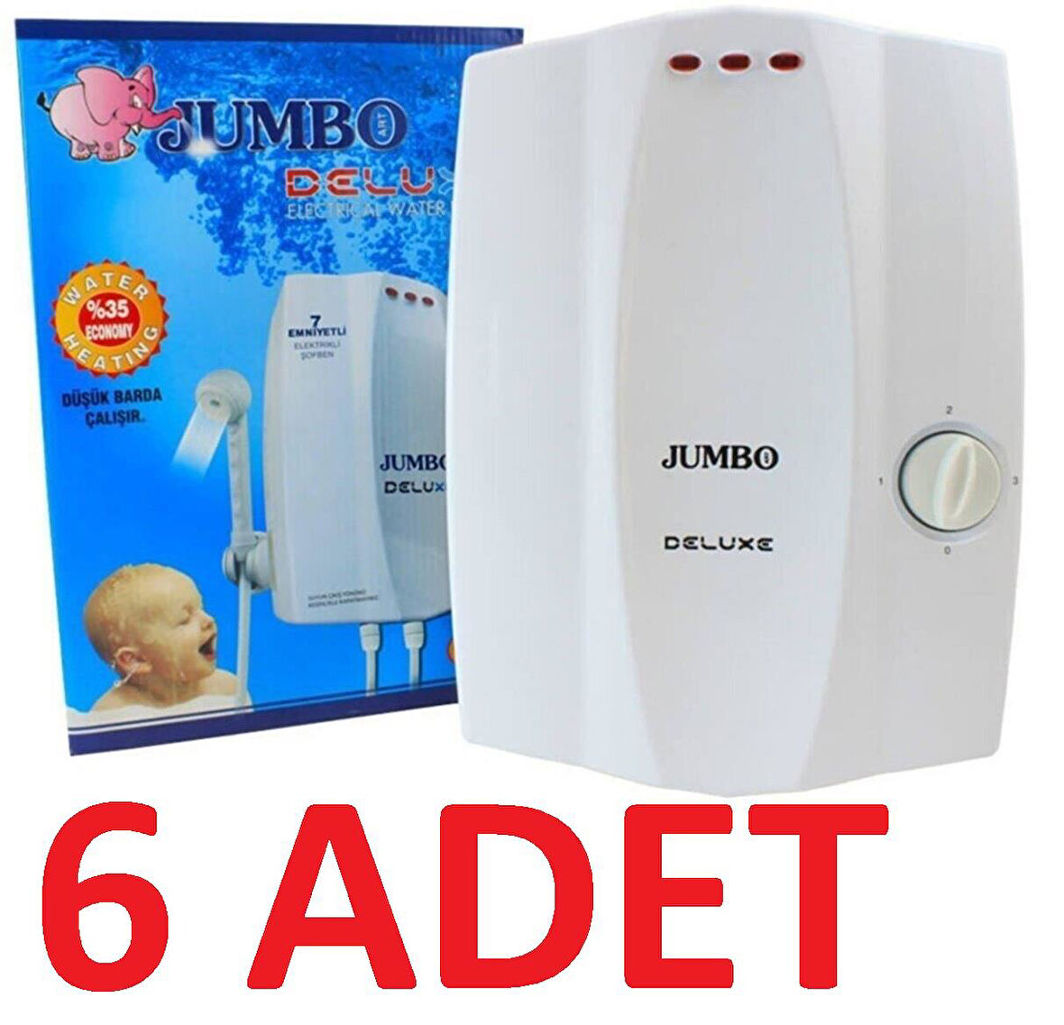 Jumbo (6 ADET) 7 Emniyetli 7000 W Elektrikli Ani Su Isıtıcı Şofben 7 Sn Hazır Termostat Sistemli