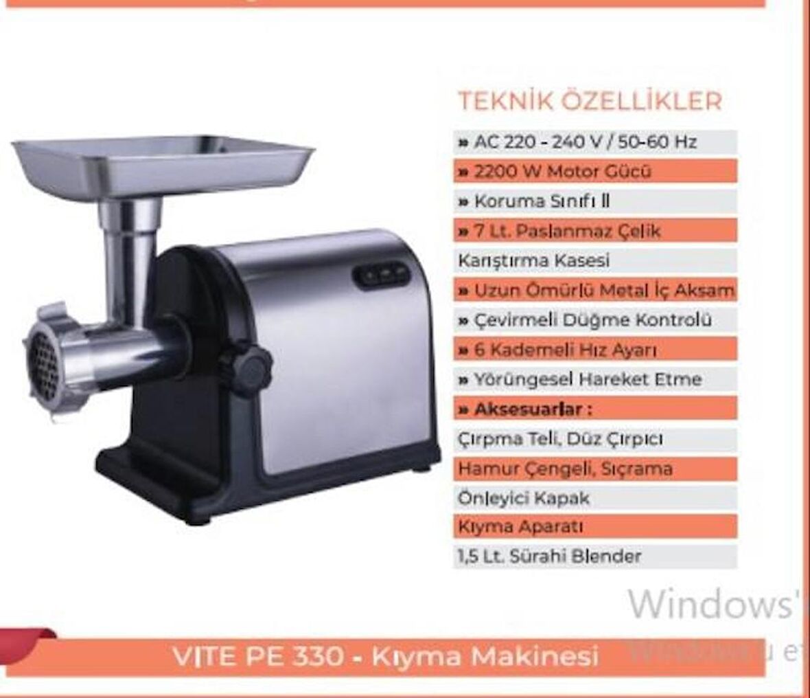 AWOX VİTE PE330 KIYMA MAKİNESİ - INOX