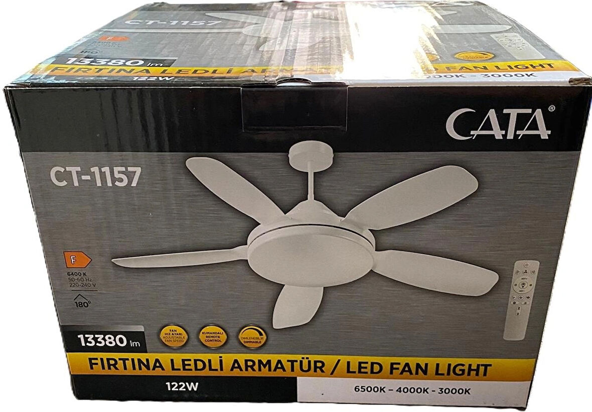 CATA CT-1157 FIRTINA 3 RENK LEDLİ PERVANELİ 122W DİMMERLİ ARMATÜR