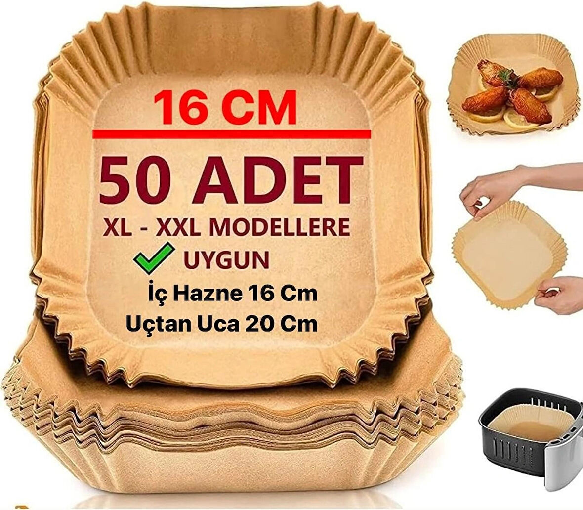 Airfryer Pişirme Kağıdı, Fritöz Yağlı Kağıdı, Yanmaz Kağıt 50 Adet (KARE)