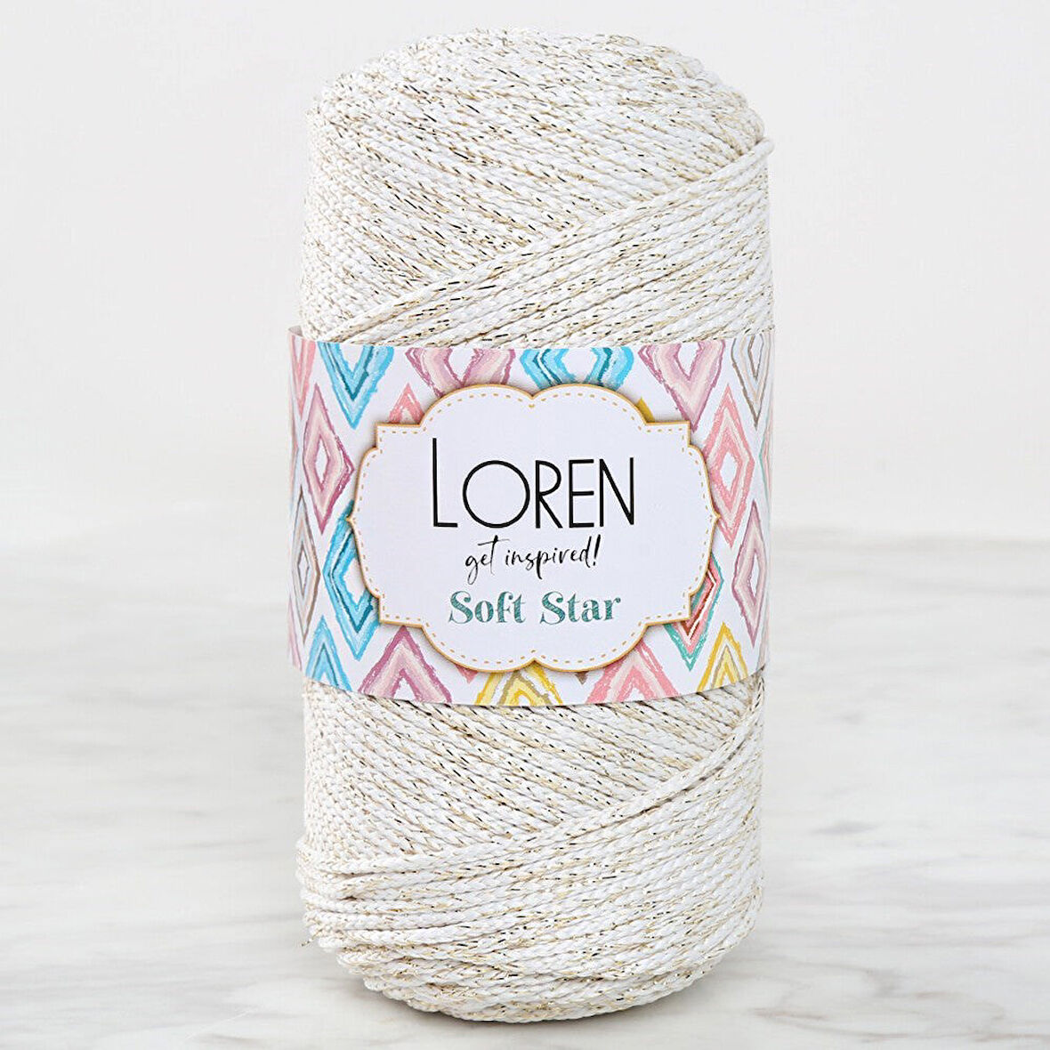 Loren Soft Star Makrome İpi Sarı Simli Krem RM103