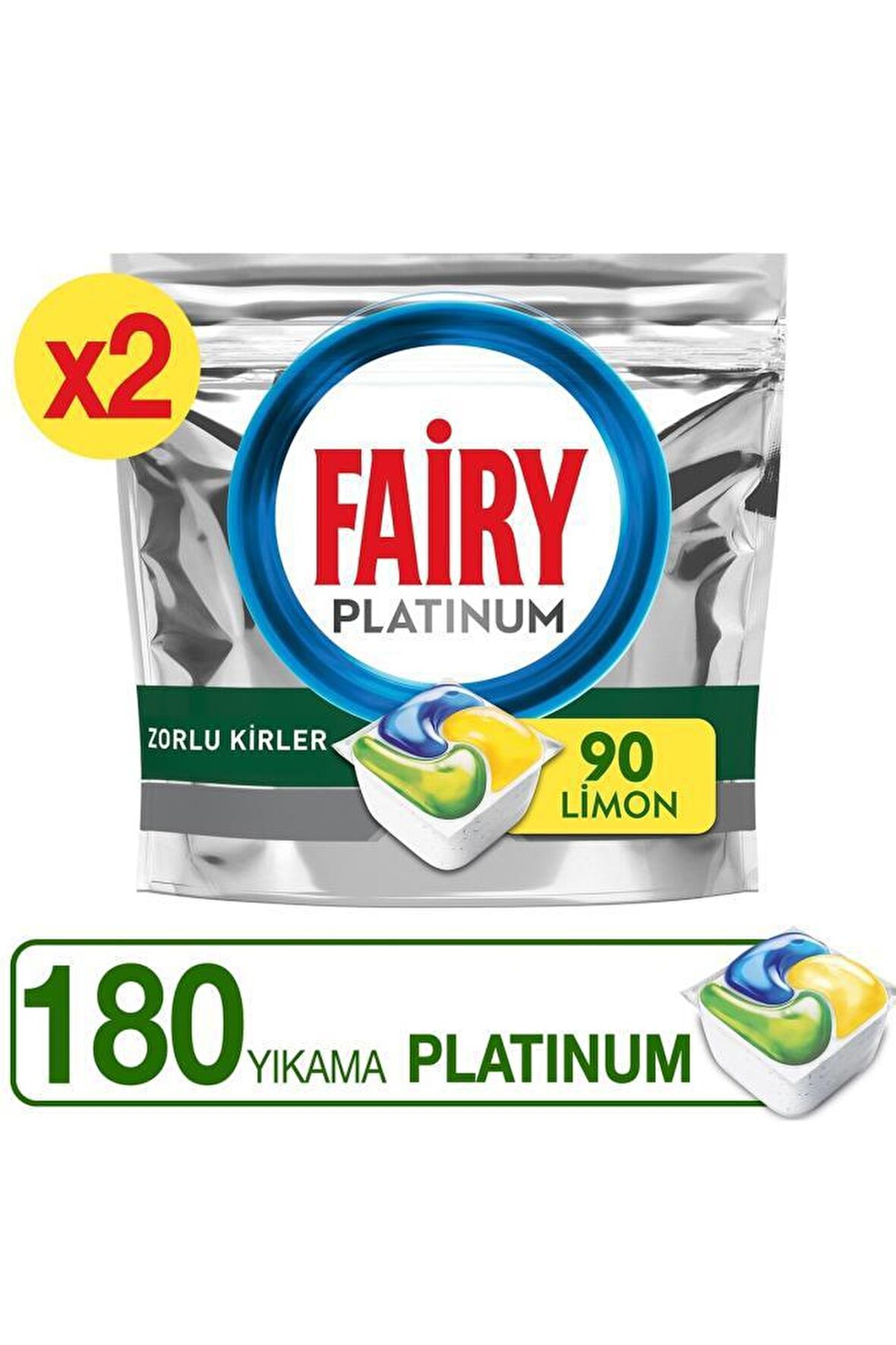 Fairy Platinum Limon Kokulu 180 Yıkama Tablet Bulaşık Makinesi Deterjanı 2x90 Adet 