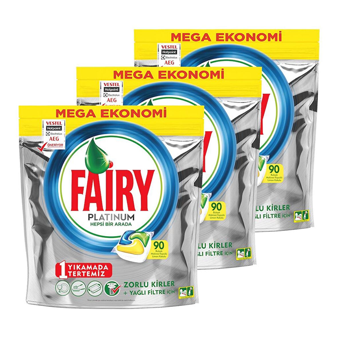 Fairy Platinum Limon Kokulu 270 Yıkama Tablet Bulaşık Makinesi Deterjanı 3x90 Adet 