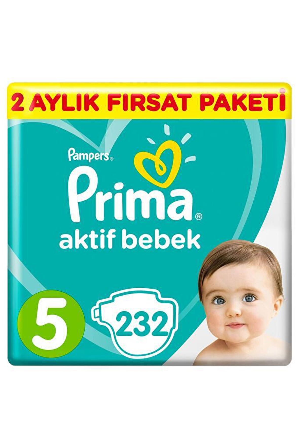 Prima Aktif Bebek Bezi 5 Beden Junior 232'li 2 Aylık Fırsat Paketi 11-18 Kg