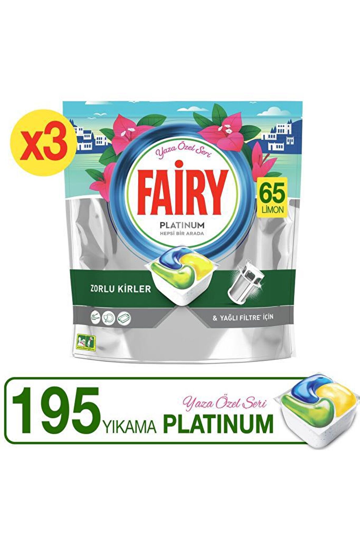 Fairy Platinum 195 Yıkama Tablet Bulaşık Makinesi Deterjanı 3x65 Adet 