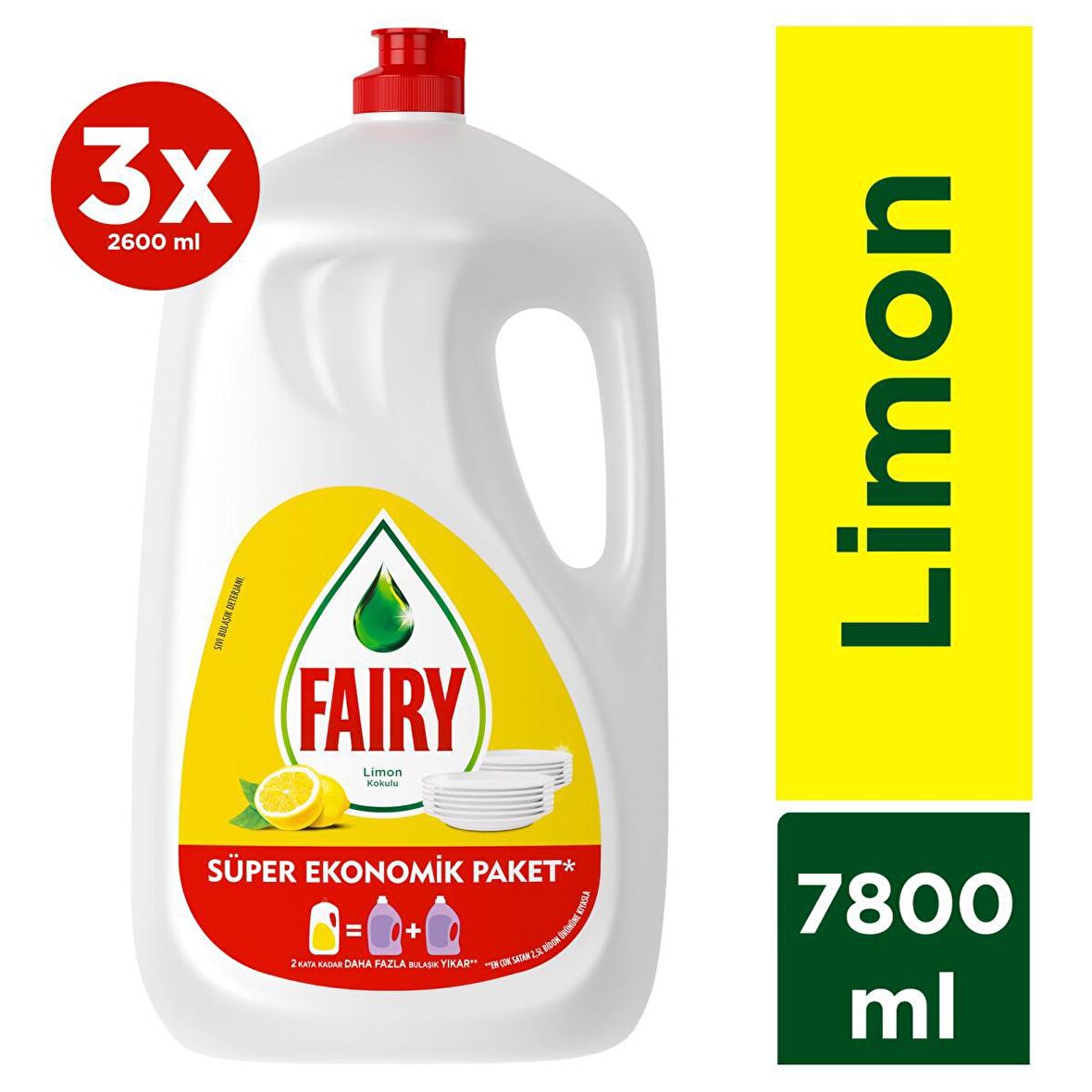Fairy Limonlu Sıvı Elde Yıkama Deterjanı 3 x 2600 ml 