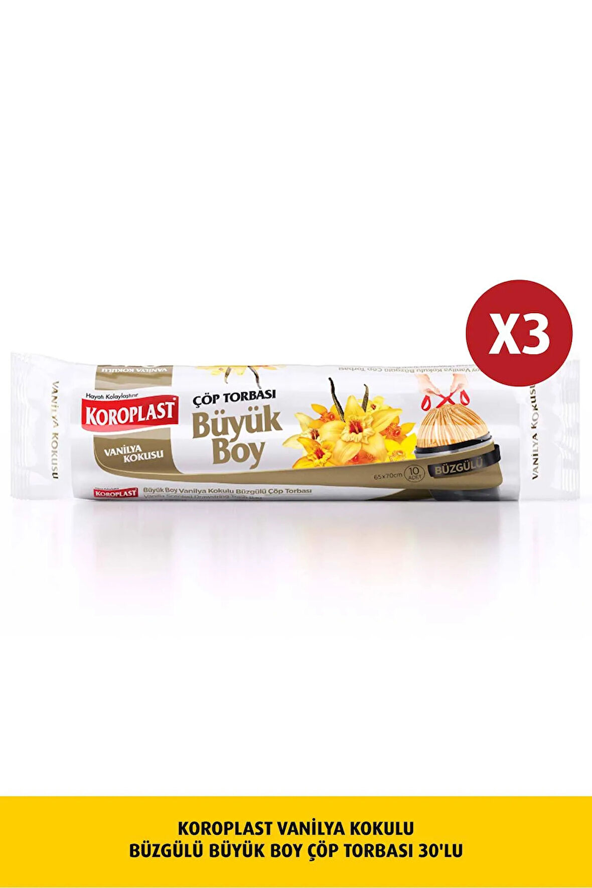 Vanilya Kokulu, Büzgülü Büyük boy Çöp 10luX3Ad
