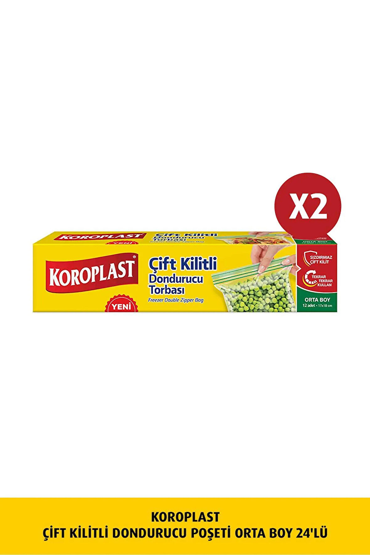 Çift Kilitli Dondurucu Poşeti Orta Boy 12li X 2 Ad