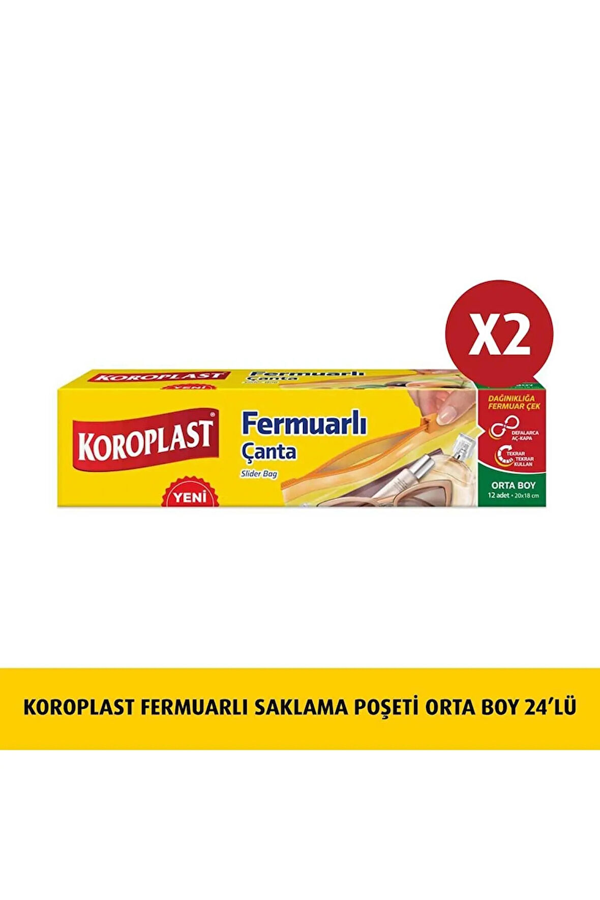 Fermuarlı Saklama Poşeti Orta  Boy  12'li X 2 Ad