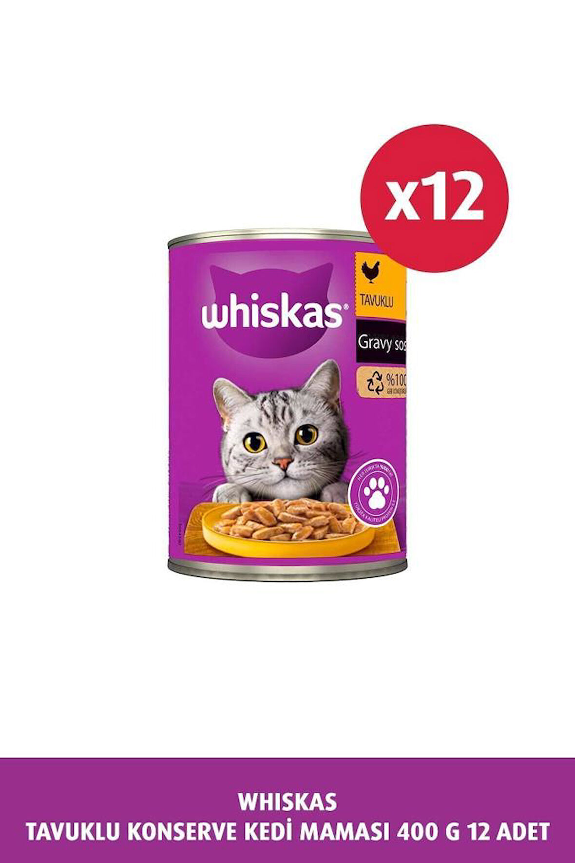 Whiskas Sos Içinde Tavuklu Yetişkin Kedi Konservesi 400 gr x 12