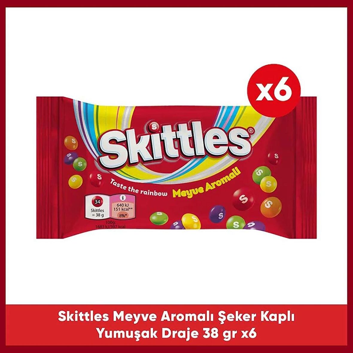 Skittles Meyve Aromalı Şeker Kaplı Yumuşak Draje 38 G 6X