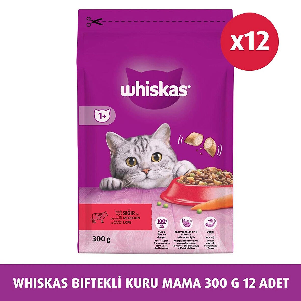 WHİSKAS  SIĞIR ETLİ/HAVUÇLU KEDİ MAMASI 300 GR 12X