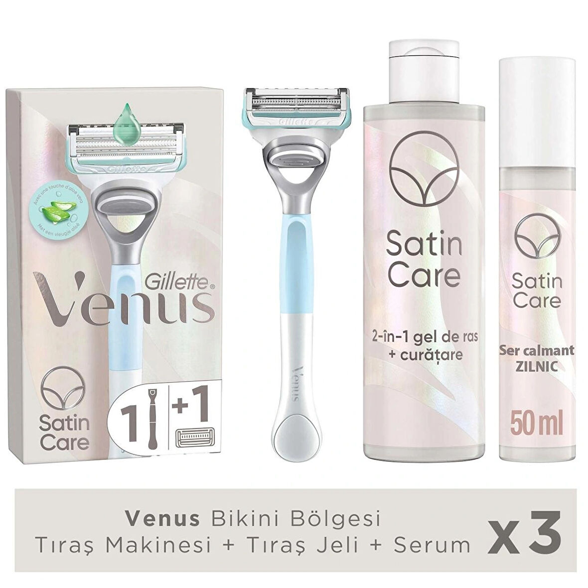 Gillette Venus Bikini Bölgesi Tıraş Makinesi + 2si1 Arada Temizleyici + Tıraş Jeli + Serum