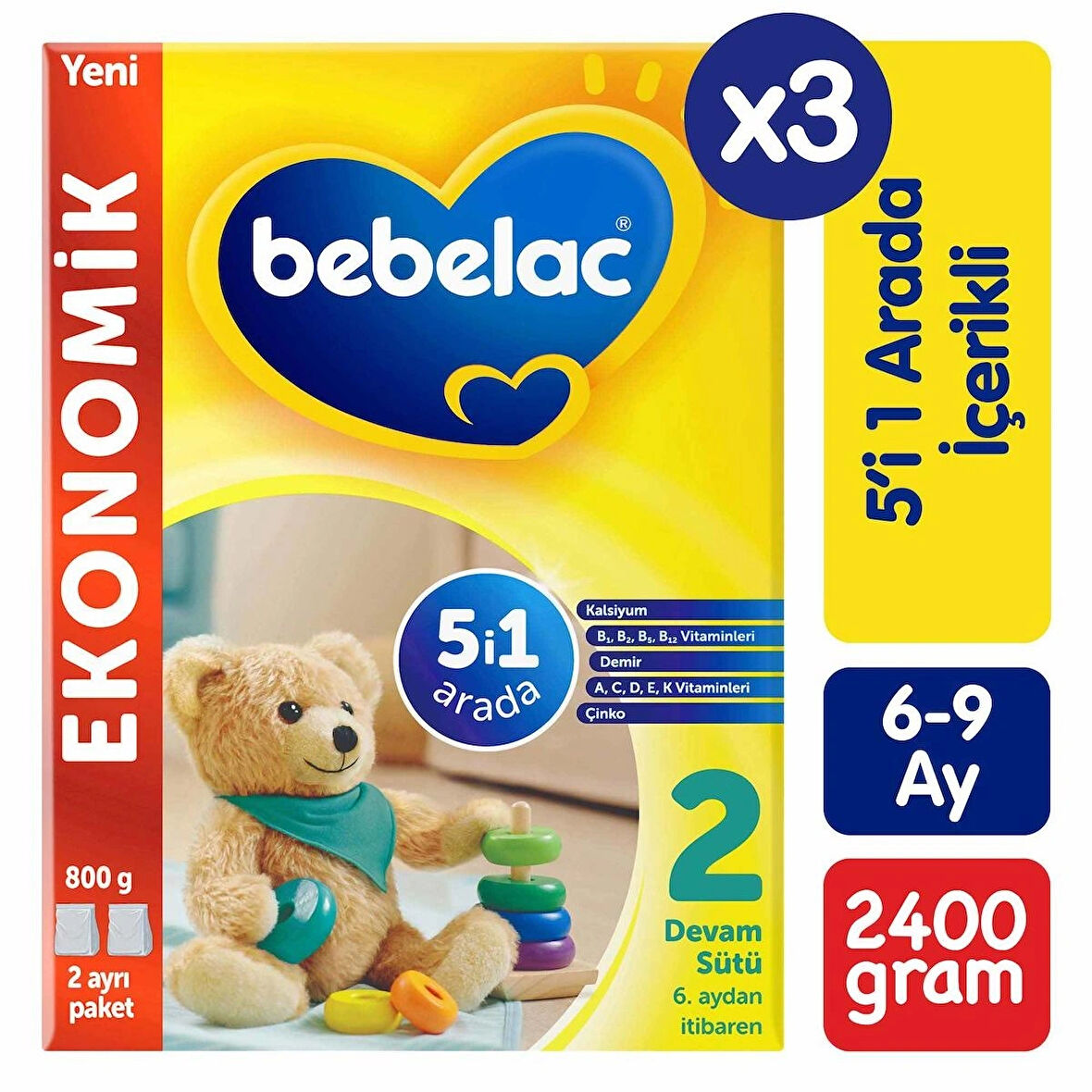 Bebelac 2 Devam Sütü 800 Gr x3 Avantaj Paket