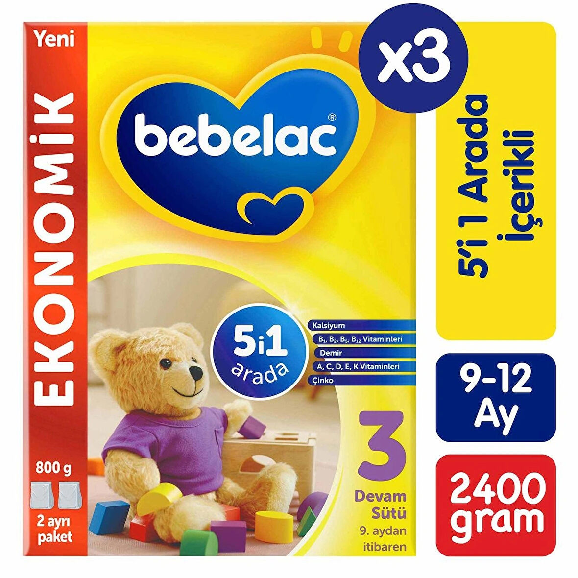 Bebelac 3 Devam Sütü 800 Gr x3 Avantaj Paket