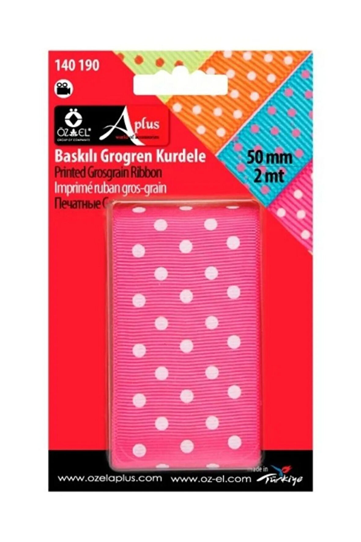 Puantiye Baskılı Fuşya Grogren Kurdela 5cm 2 Mt 140 190