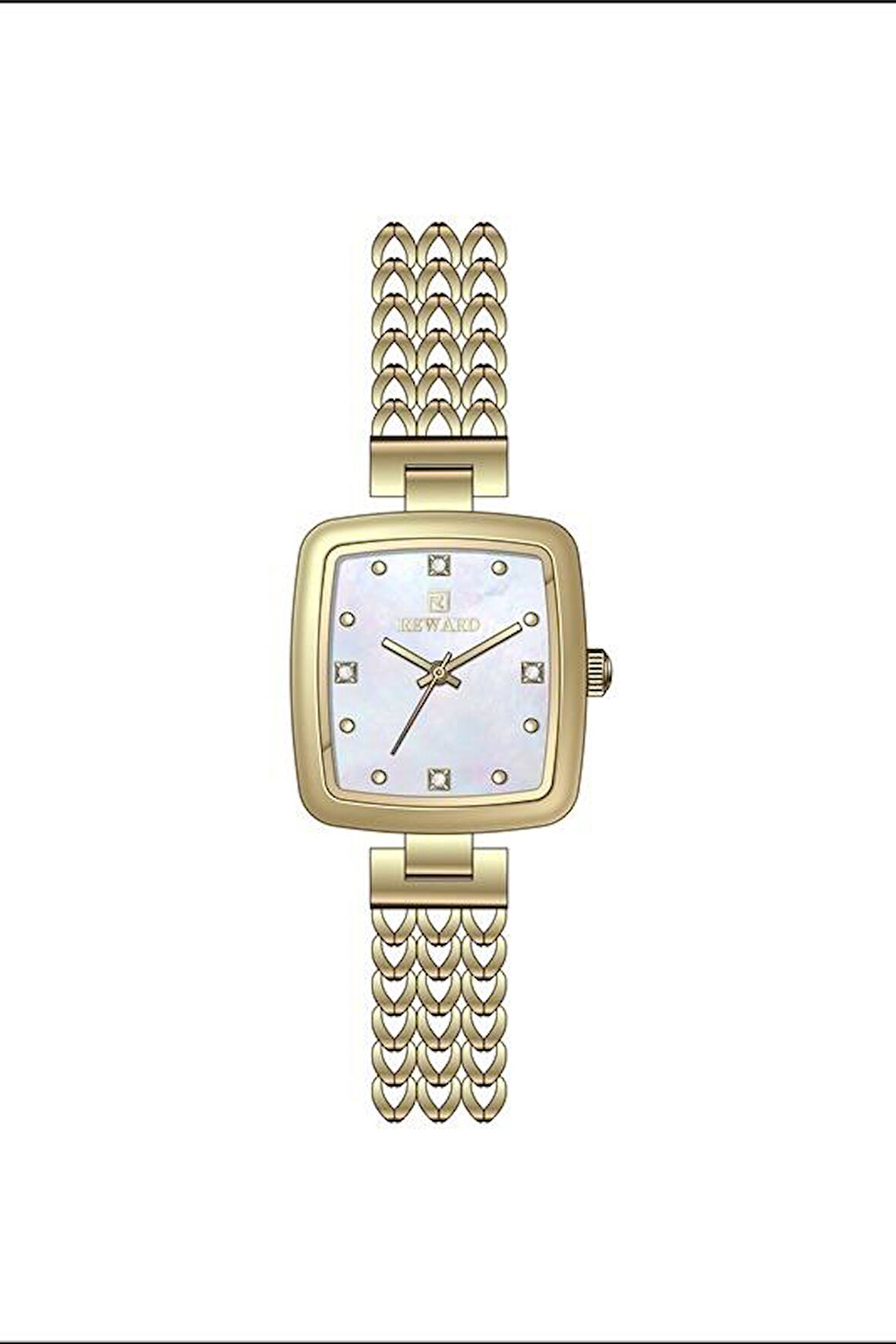 Reward RWA146258 Altın Sarı Renk Hasır Paslanmaz Çelik Kordon Küçük Kare Kadın Kol Saati