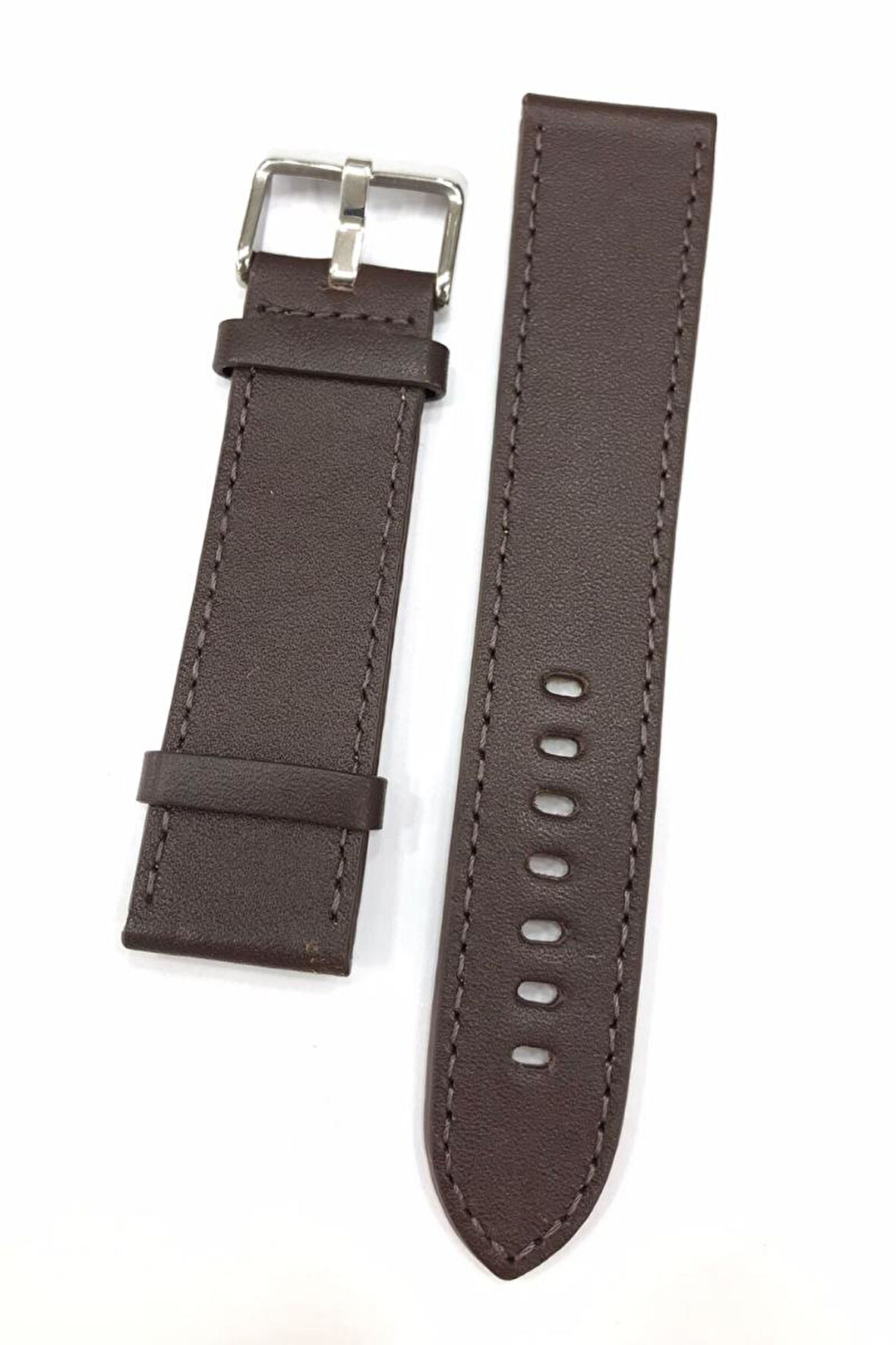 22 mm İthal Üst Kalite Koyu Kahve Düz Hakiki Deri Saat Kordonu