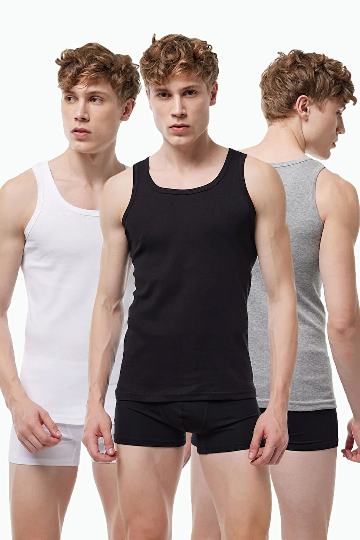 Erkek Siyah 3 Lü Paket %100 Pamuk Ribana Atlet 3m034-e