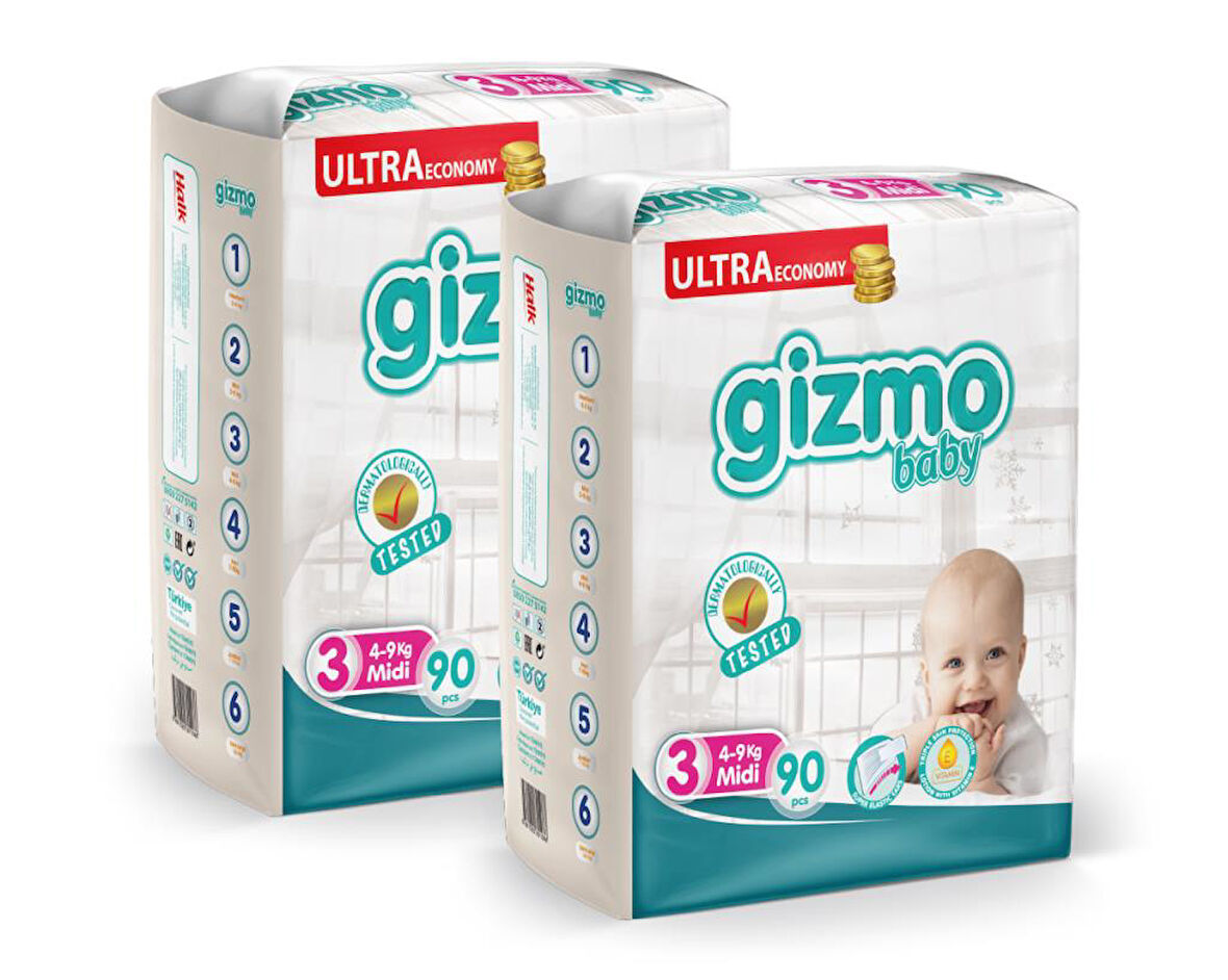 Gizmo Bebek Bezi Ultra Eco Paket 3 Numara Midi 180 Adet
